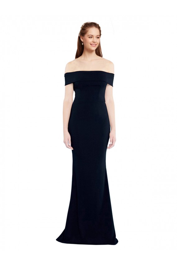 Off the Shoulder Fitted Crepe Prom Dress with Back Cut Out UK Clearance