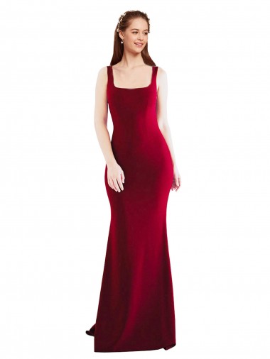 Square Neckline and Backline Fitted Crepe Prom Dress UK Clearance