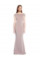 Boat Neck Cap Sleeve Crepe Prom Dress with Plunging Tie Back UK Clearance