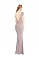 Boat Neck Cap Sleeve Crepe Prom Dress with Plunging Tie Back UK Clearance