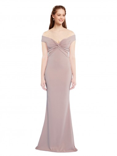 Knotted Off the Shoulder Crepe Prom Dress with Cut-Out Back UK Clearance