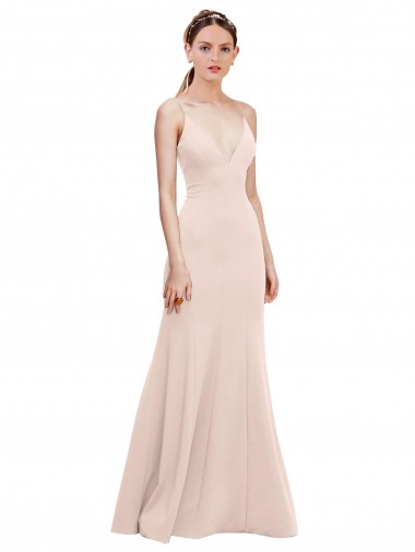 Deep V-Neck and Back Long Crepe Prom Dress UK Clearance