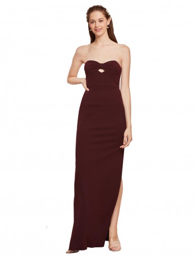 Twisted Strapless Keyhole Long Crepe Prom Dress with Slit UK Clearance