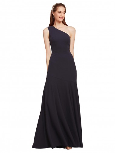 Fit and Flare Crepe Prom Dress with One Shoulder UK Clearance