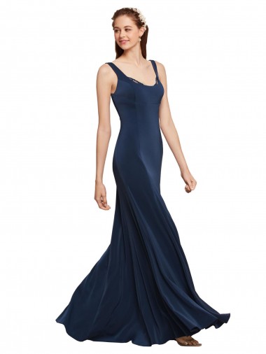 Fit and Flare Long Crepe Prom Dress with Round Neck UK Clearance