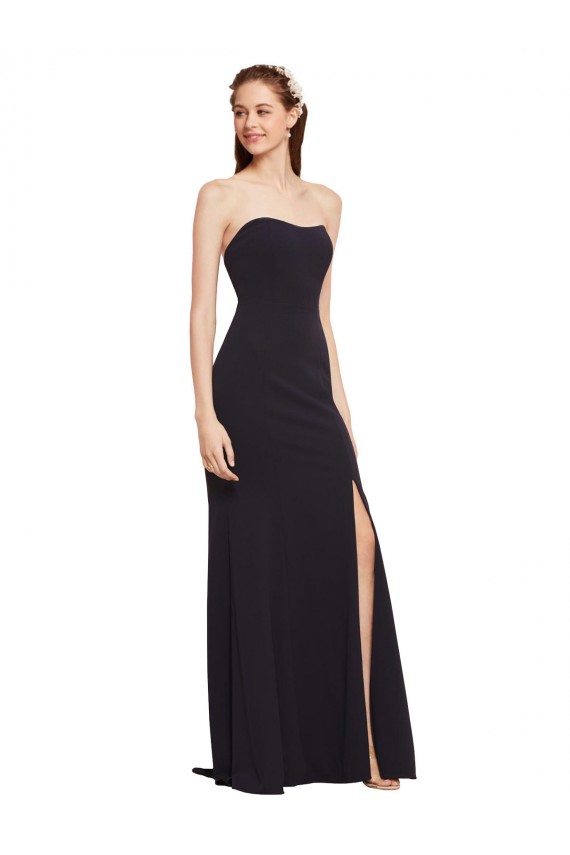 Strapless Bodycon Long Crepe Prom Dress with High Slit UK Clearance