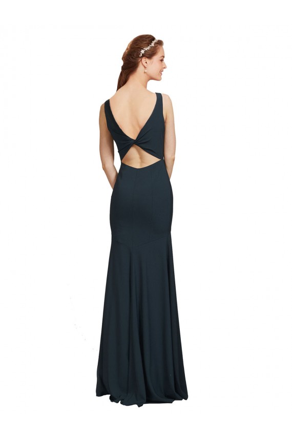 Sleeveless Bateau Neckline Crepe Prom Dress with Twist Back UK Clearance