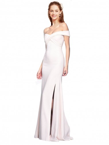 Criss Cross Off the Shoulder Crepe Prom Dress with Side Slit UK Clearance