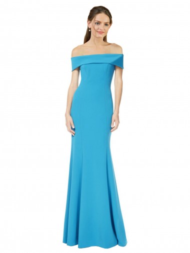 Off the Shoulder Crepe Prom Dress with Fitted Silhouette UK Clearance