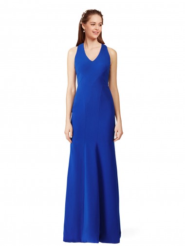 Halter V-Neck Long A-Line Crepe Prom Dress UK Clearance