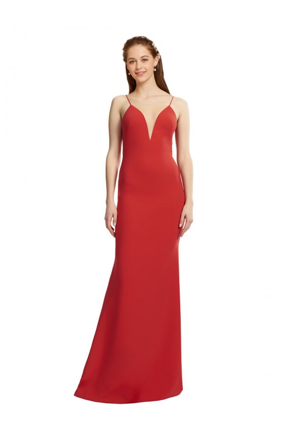 Mermaid Plunging V-Neck Crepe Prom Dress with Wide Open Back UK Clearance