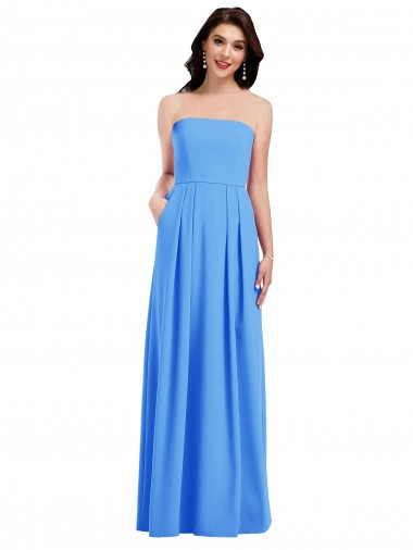 Strapless Pleated Skirt Crepe Prom Dress with Pockets UK Clearance