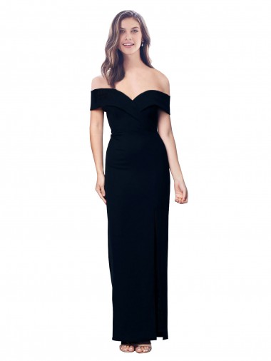 Off the Shoulder Long Full Length Crepe Prom Dress with Side Split UK Clearance