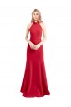 Sleek Fit and Flare High Neck Halter Stretch Crepe Prom Dress with Open Back UK Clearance