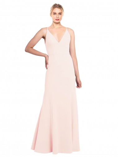 Slim A-Line V-Neck Long Stretch Crepe Prom Dress with V-Back UK Clearance