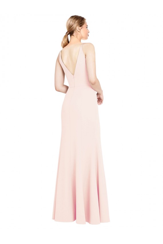 Slim A-Line V-Neck Long Stretch Crepe Prom Dress with V-Back UK Clearance