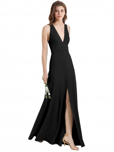 Sleek Halter V-Neck Long A-Line Stretch Crepe Prom Dress with Front Slit UK Clearance