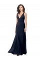 Classic V-Neck Long Stretch Crepe Prom Dress with V-Back UK Clearance