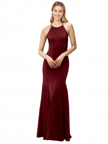 Fit and Flare Halter Neckline Stretch Crepe Prom Dress with Strappy Back UK Clearance