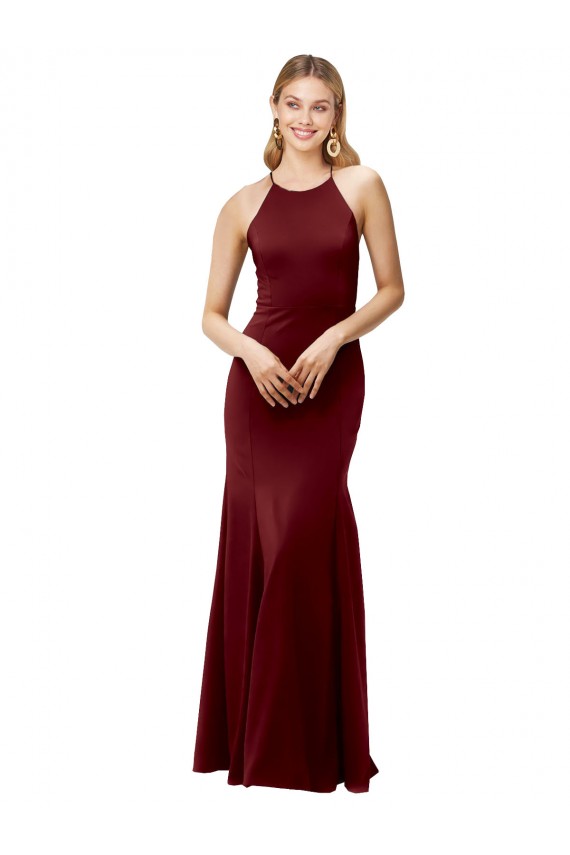 Fit and Flare Halter Neckline Stretch Crepe Prom Dress with Strappy Back UK Clearance