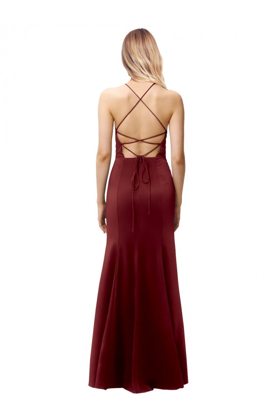 Fit and Flare Halter Neckline Stretch Crepe Prom Dress with Strappy Back UK Clearance