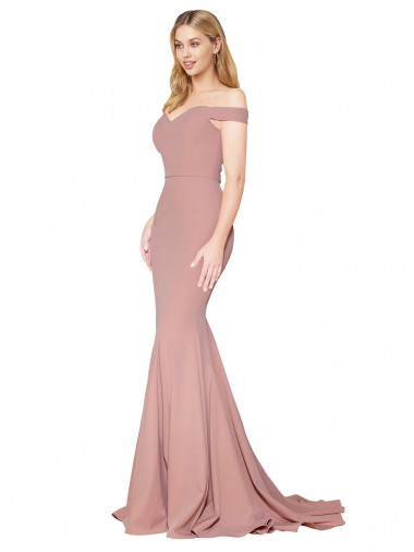 Off the Shoulder Sweetheart Long Sweep Train Crepe Prom Dress UK Clearance