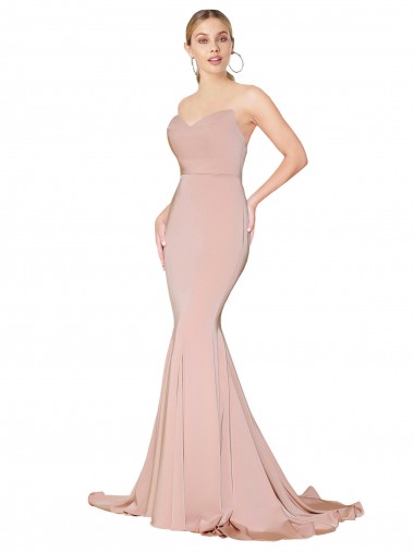 Sweep Train Sweetheart Long Mermaid Crepe Prom Dress Low Back UK Clearance