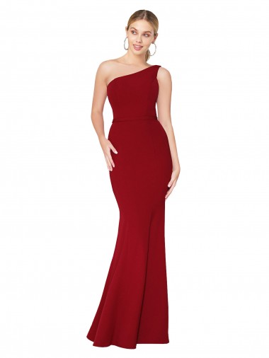 One Shoulder Long High Neck Sleeveless Mermaid Crepe Prom Dress UK Clearance