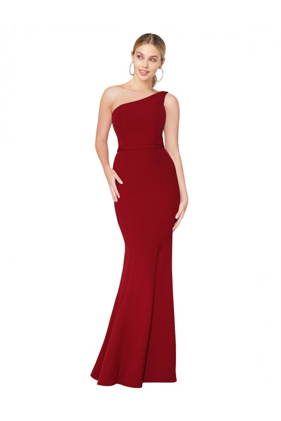 One Shoulder Long High Neck Sleeveless Mermaid Crepe Prom Dress UK Clearance