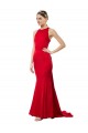 High Neck Mermaid Open Back Crepe Maxi Prom Dress with Train Detail UK Clearance