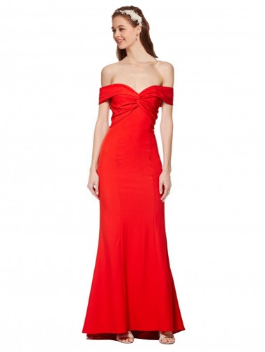 Cross Front and Back Bardot Sleeveless Crepe Maxi Prom Dress UK Clearance