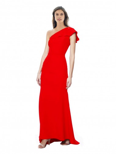 High Neck Ruffle Frill One Shoulder Maxi Crepe Prom Dress UK Clearance