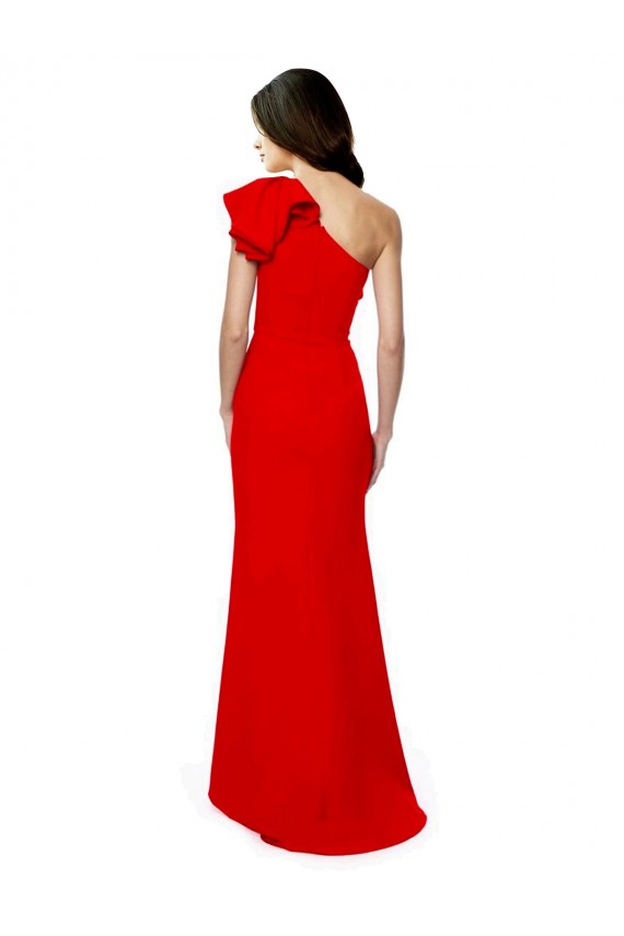 High Neck Ruffle Frill One Shoulder Maxi Crepe Prom Dress UK Clearance