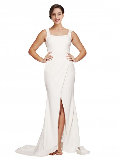 Square Neck Long Sheath Sweep Train Crepe Prom Dress  UK Clearance