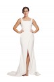 Square Neck Long Sheath Sweep Train Crepe Prom Dress  UK Clearance