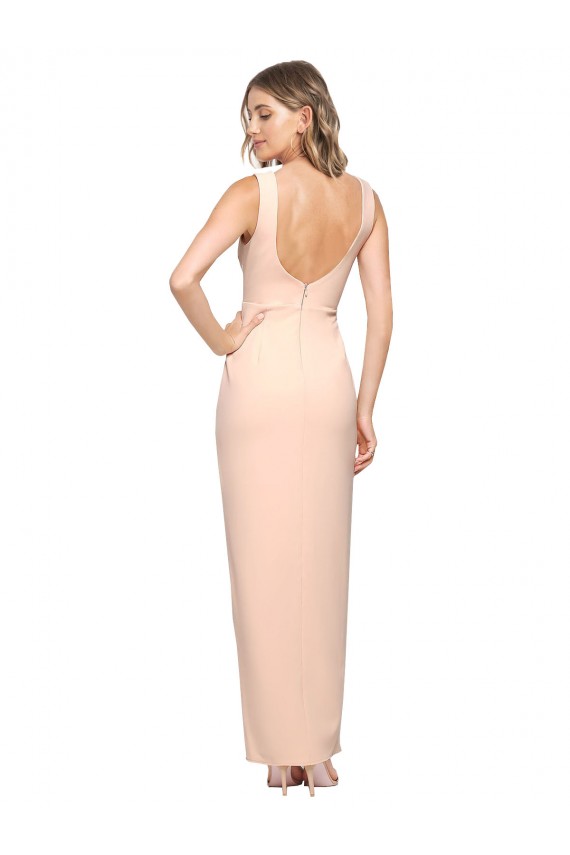 Floor Length Square Neck Long Sheath Crepe Prom Dress  UK Clearance