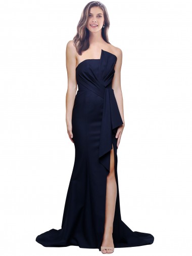 Long Strapless Sweep Train Low Back Crepe Prom Dress UK Clearance