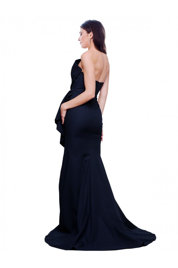 Long Strapless Sweep Train Low Back Crepe Prom Dress UK Clearance