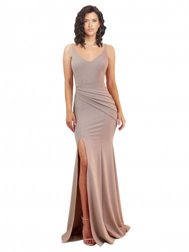 Fishtail Shape V-Neck Crepe Prom Dress with Slit UK Clearance