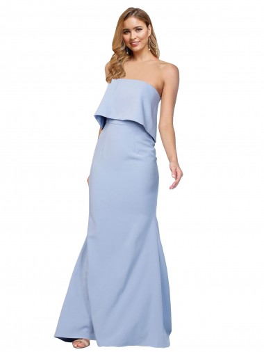 Strapless Full Length Crepe Prom Dress with Bodice Overlay UK Clearance