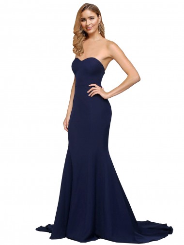 Fit and Flare Sweetheart Long Crepe Prom Dress with Sweep Train UK Clearance