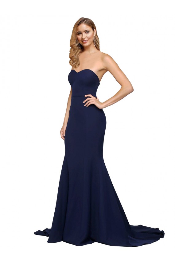 Fit and Flare Sweetheart Long Crepe Prom Dress with Sweep Train UK Clearance