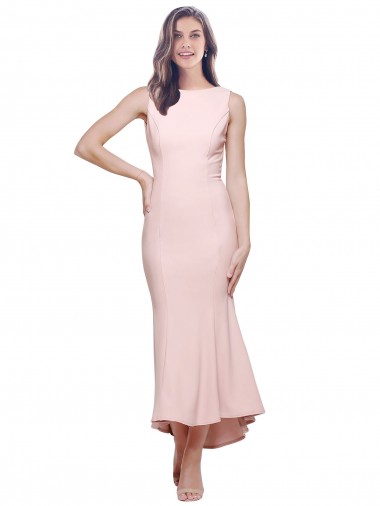 High Neck Low V-Back Midi Length Crepe Cocktail Dress / Prom Dress UK Clearance