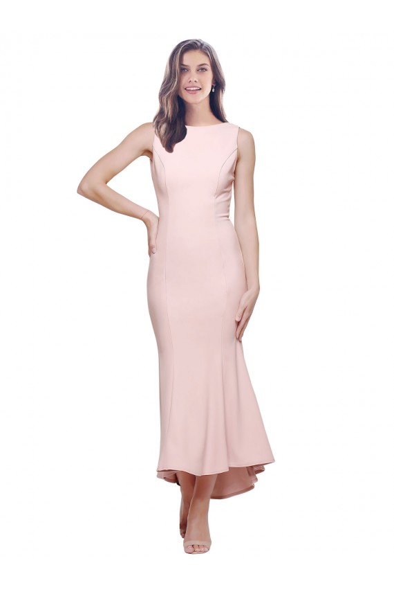 High Neck Low V-Back Midi Length Crepe Cocktail Dress / Prom Dress UK Clearance