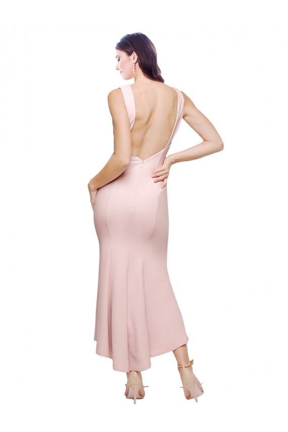 High Neck Low V-Back Midi Length Crepe Cocktail Dress / Prom Dress UK Clearance