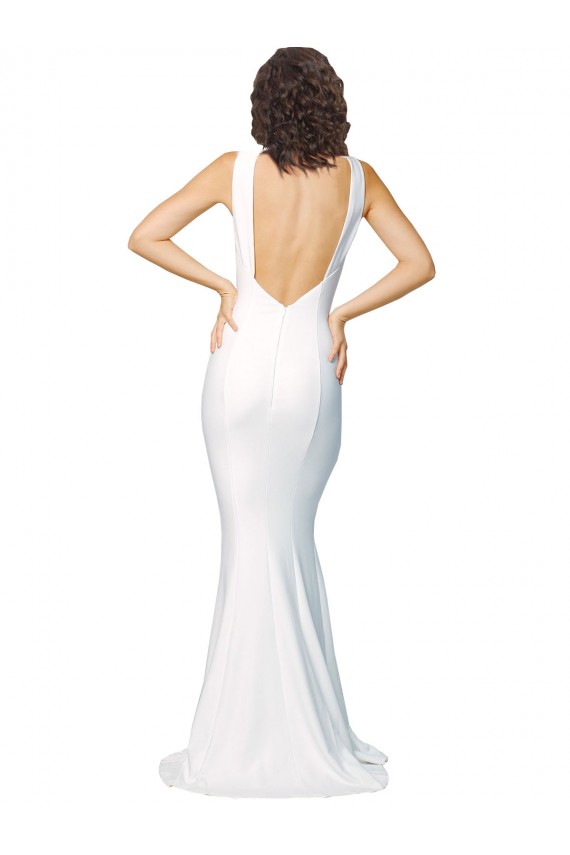 High Neck Low V-Back Long Crepe Prom Dress UK Clearance