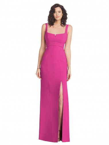 Wide Strap Notch Empire Waist Bridesaid Dress with Front Slit UK Clearance