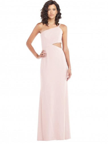 Flirty One Shoulder Midriff Cutout Maxi Crepe Prom Dress UK Clearance