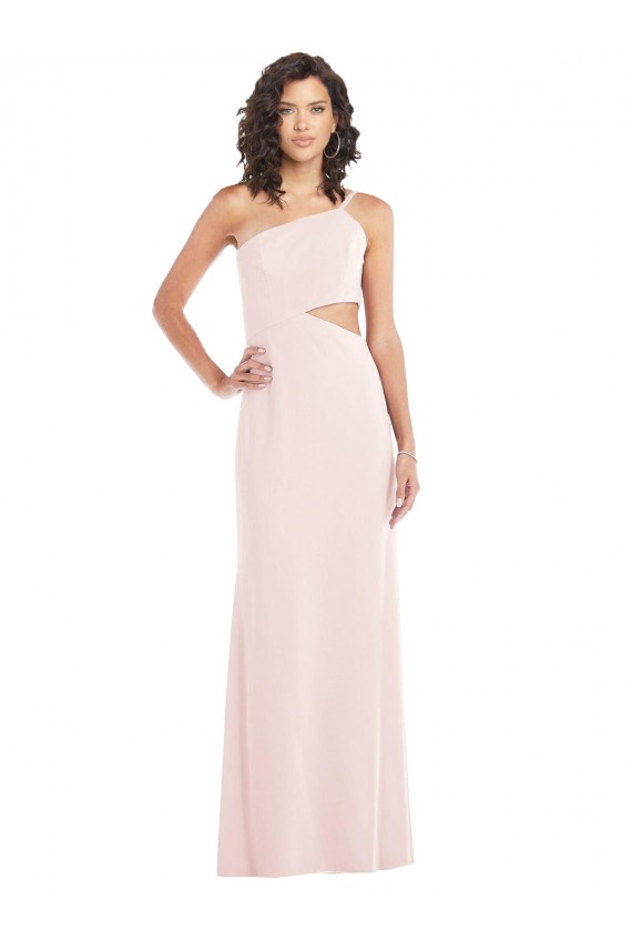 Flirty One Shoulder Midriff Cutout Maxi Crepe Prom Dress UK Clearance