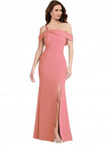 One Shoulder Draped Cuff Maxi Prom Dress with Front Slit UK Clearance